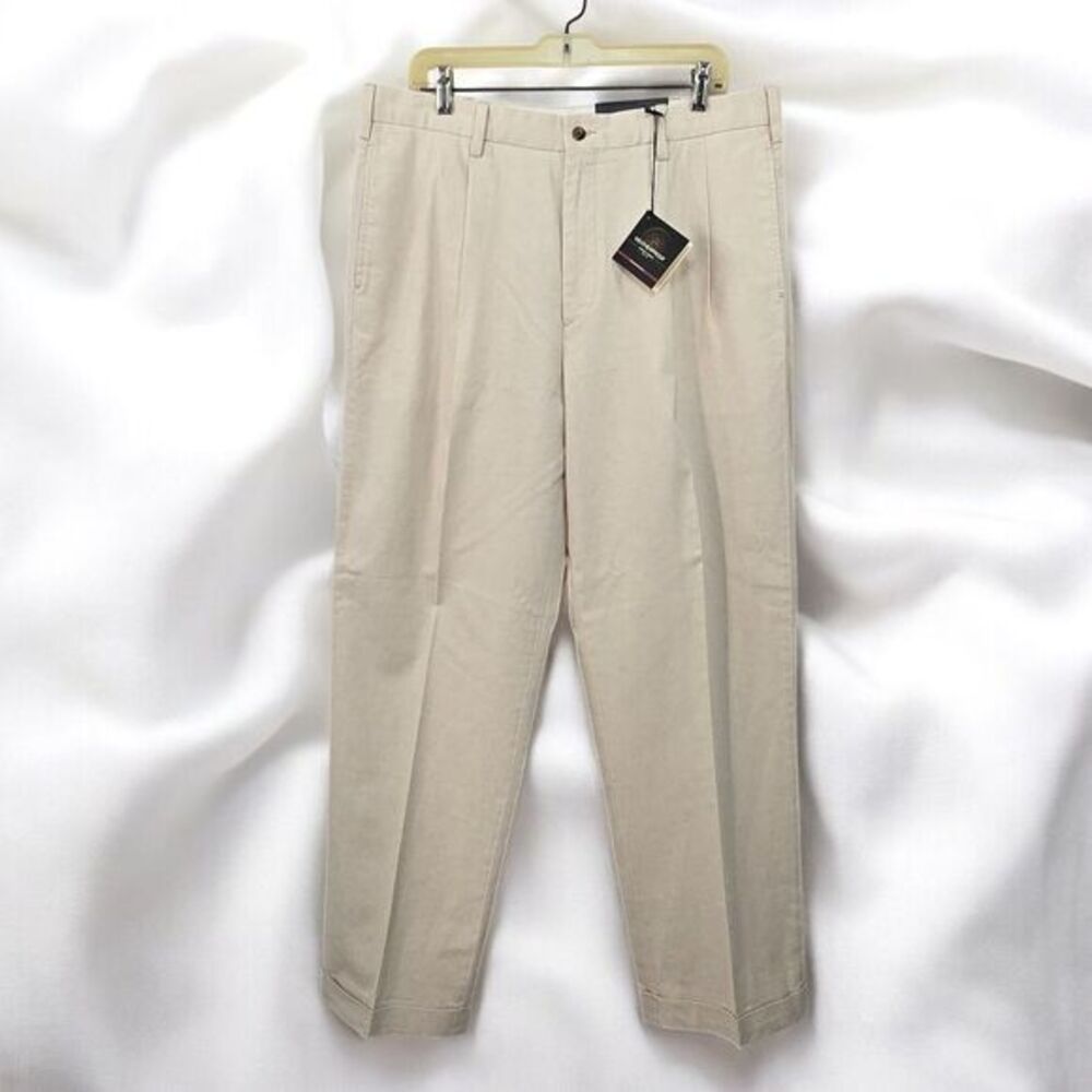 Weatherproof Classic Khaki Casual Trousers 36/32 Beige Pleated Front Business